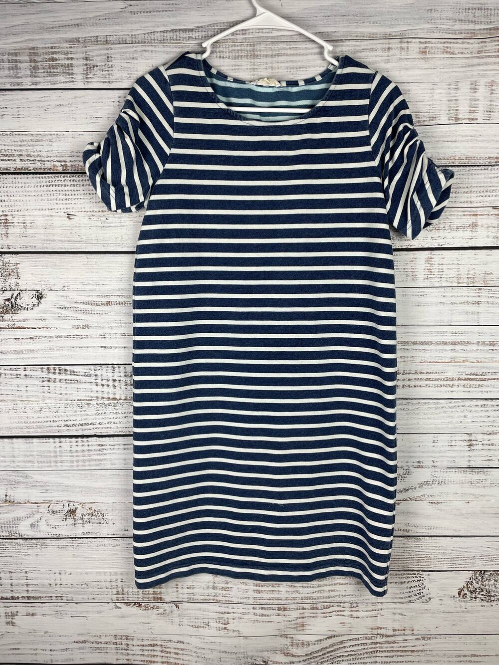 Jane Delancy Navy Blue White Stripe Tshirt Dress XS Coastal Nautical Norm Casual